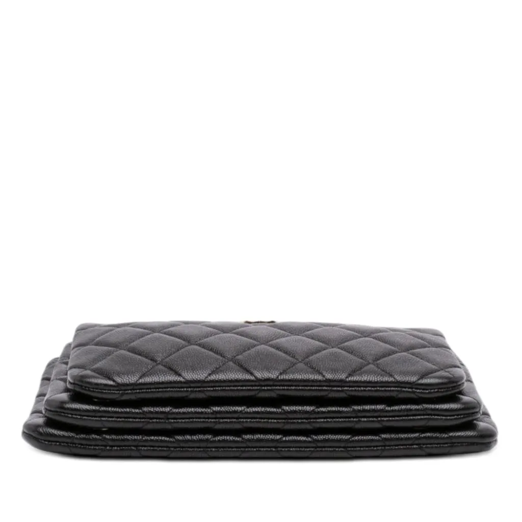 Chanel CC Quilted Caviar Multi Zip Pouch Black Leather Very good - Inside View