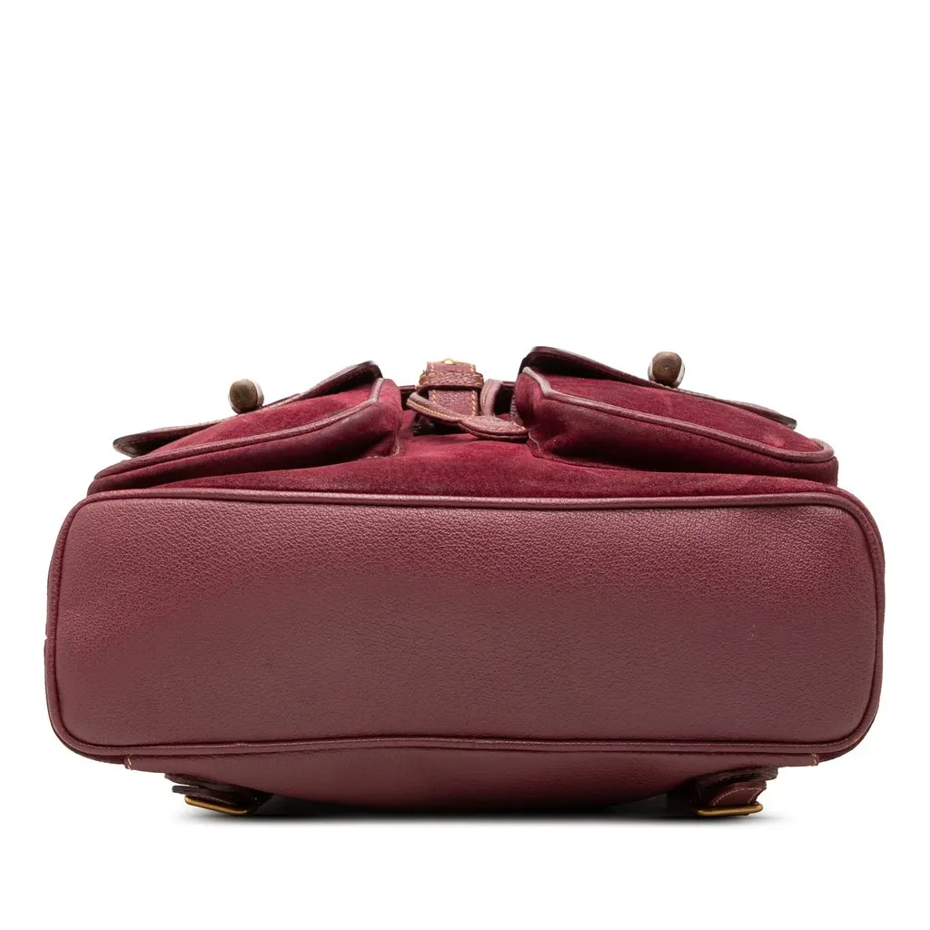 Gucci Large Suede Bamboo Drawstring Backpack Red Suede Good - Inside View