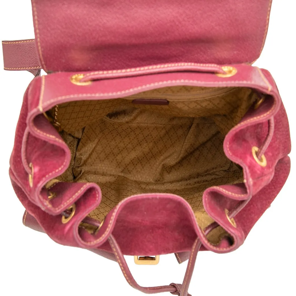 Gucci Large Suede Bamboo Drawstring Backpack Red Suede Good - Model View