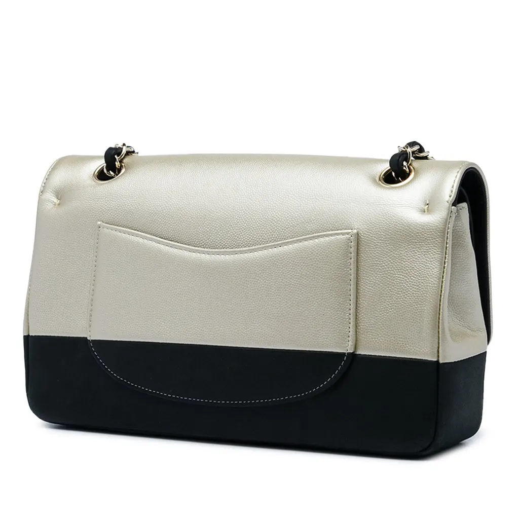 Chanel Medium Classic Bicolor Caviar and Iridescent Calfskin Double Flap Gold Leather Very good - Back View