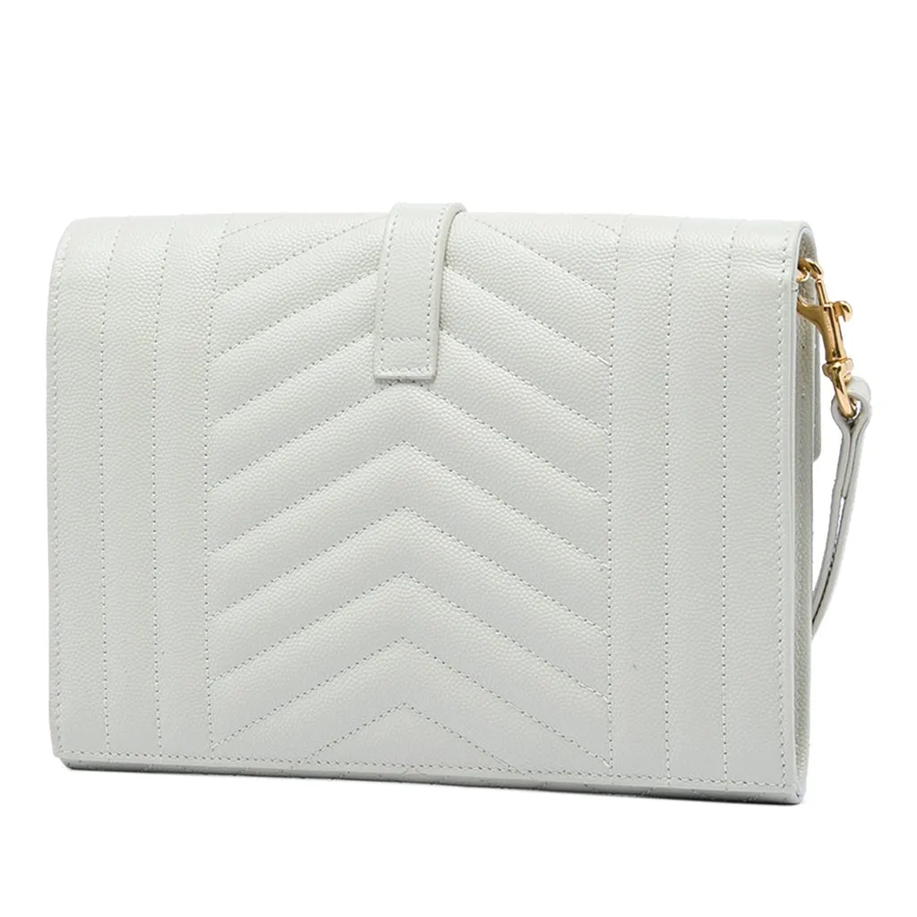 Saint Laurent Grain De Poudre Triquilt Monogram Envelope Clutch White Leather Very good - Back View