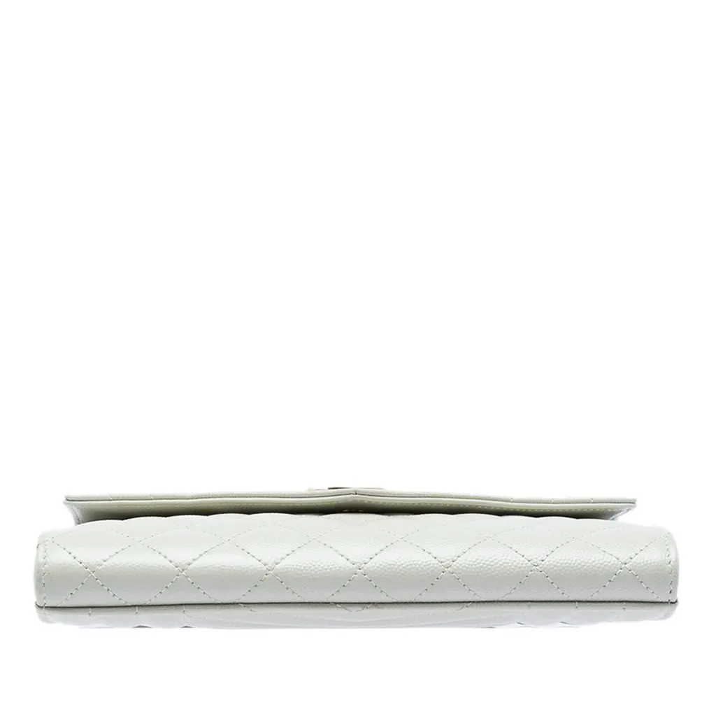 Saint Laurent Grain De Poudre Triquilt Monogram Envelope Clutch White Leather Very good - Inside View