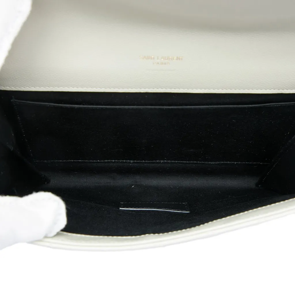 Saint Laurent Grain De Poudre Triquilt Monogram Envelope Clutch White Leather Very good - Model View