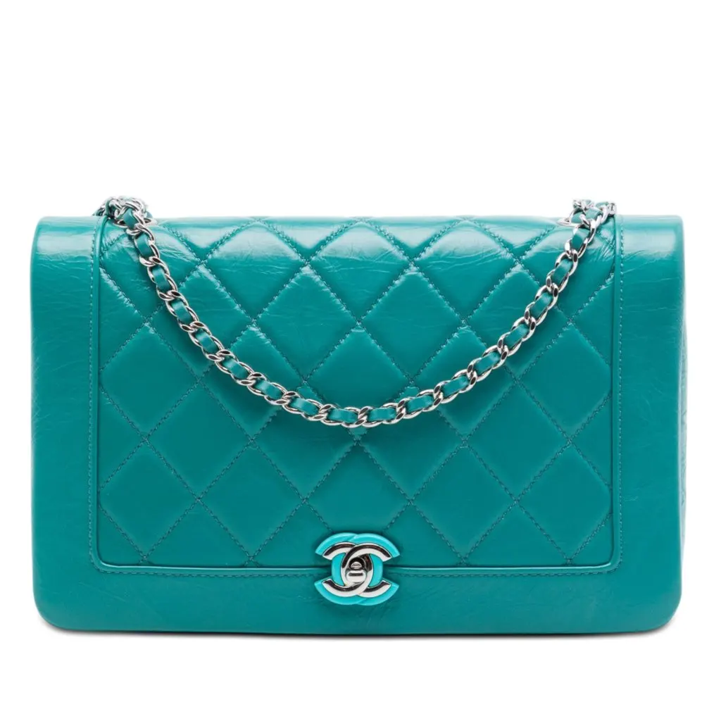 Chanel Small Quilted Crumpled Calfskin Bi Vintage Full Flap Blue Leather Very good - Front View