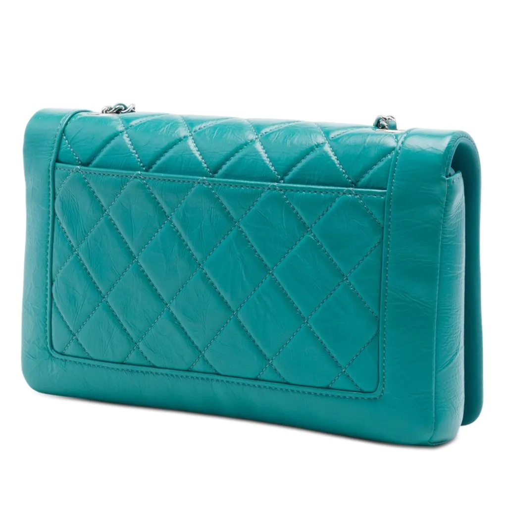 Chanel Small Quilted Crumpled Calfskin Bi Vintage Full Flap Blue Leather Very good - Back View