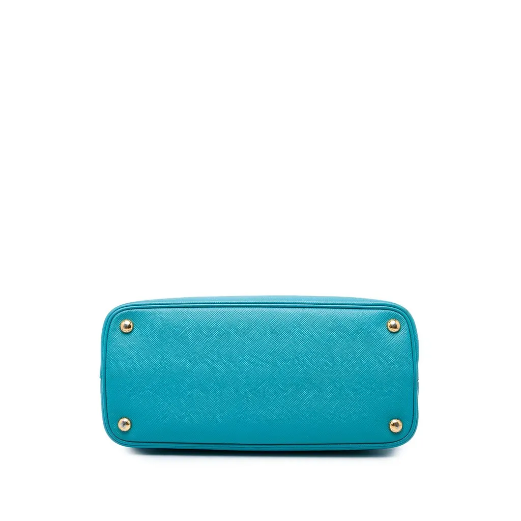 Prada Medium Saffiano Cuir Double Satchel Blue Leather Good - Inside View