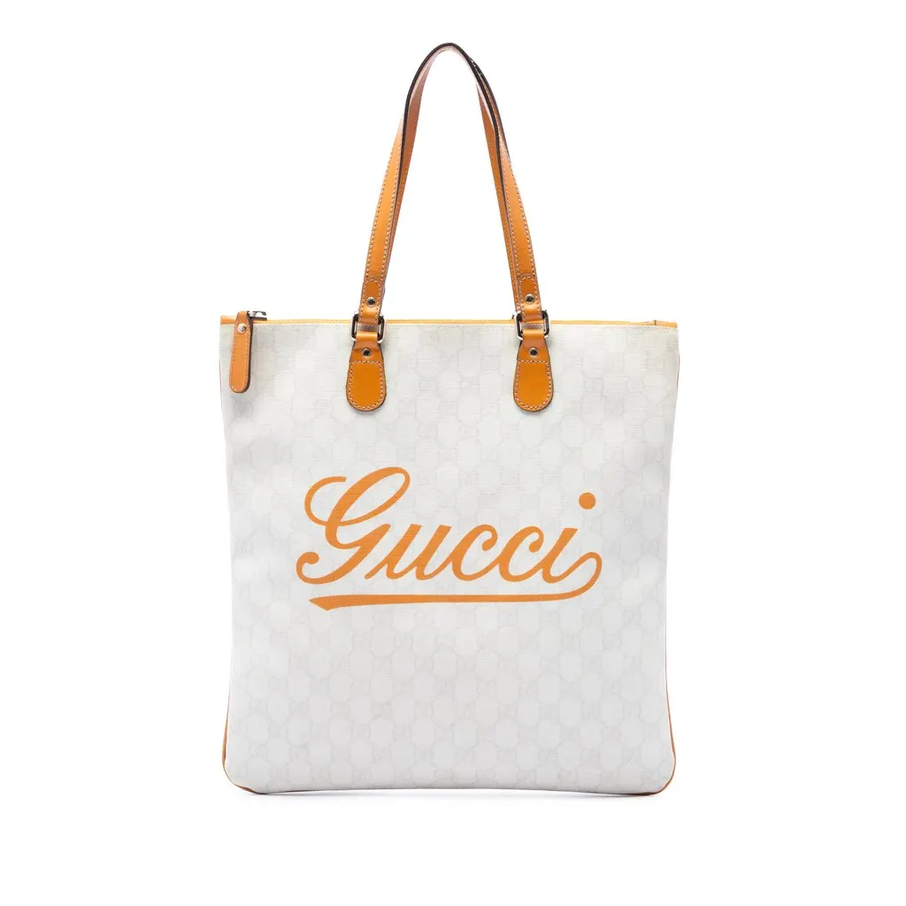 Gucci GG Supreme Heritage Logo Tote White Canvas Very good - Front View
