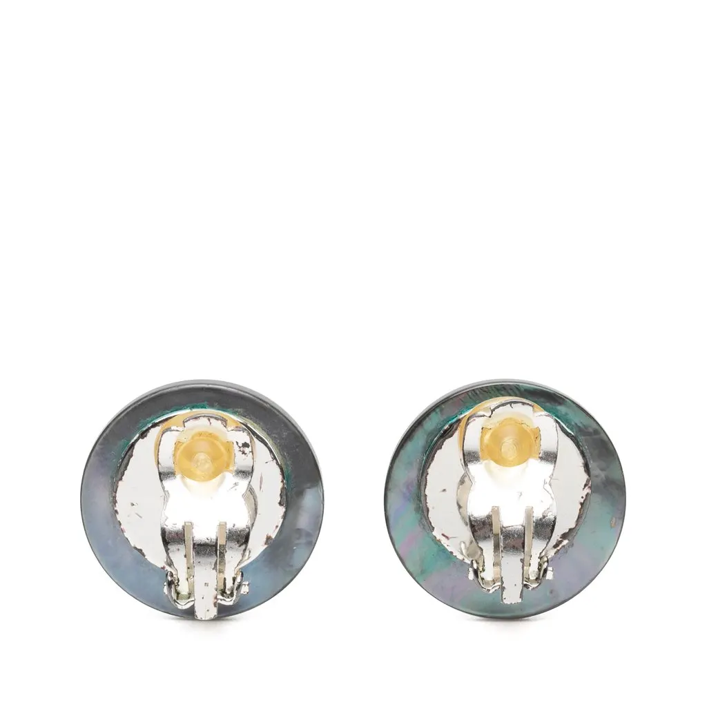 Chanel CC Faux Pearl Strass Clip On Earrings Grey Very good - Back View