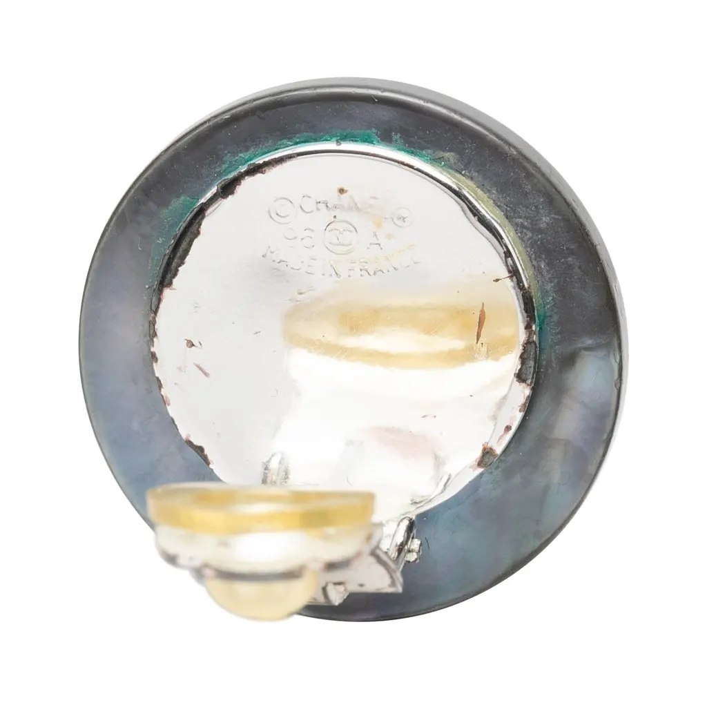 Chanel CC Faux Pearl Strass Clip On Earrings Grey Very good - Inside View