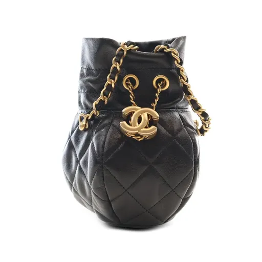 Chanel CC Shiny Lambskin Quilted Drawstring Clutch with Chain