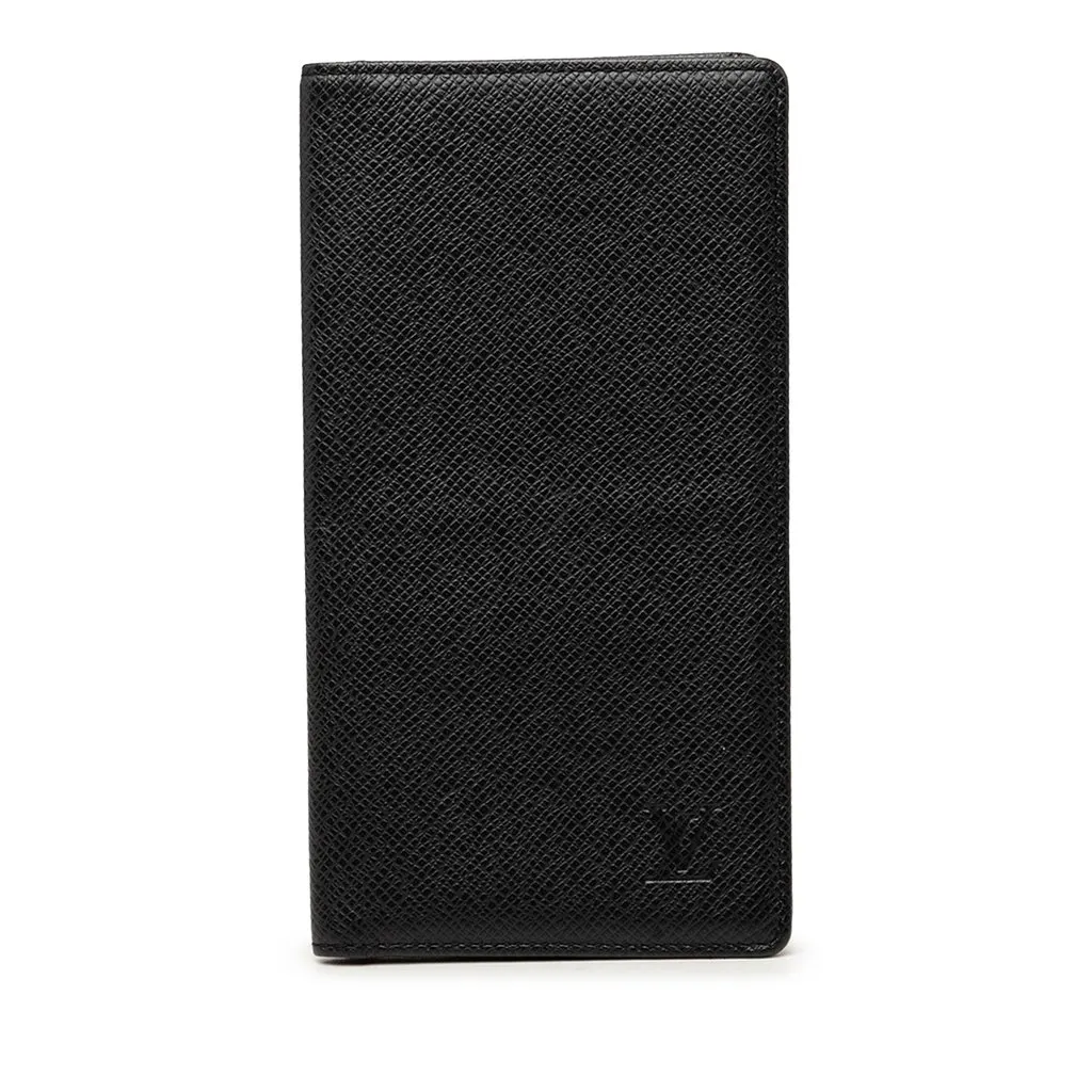 Louis Vuitton Taiga Brazza Wallet Black Leather Very good - Front View