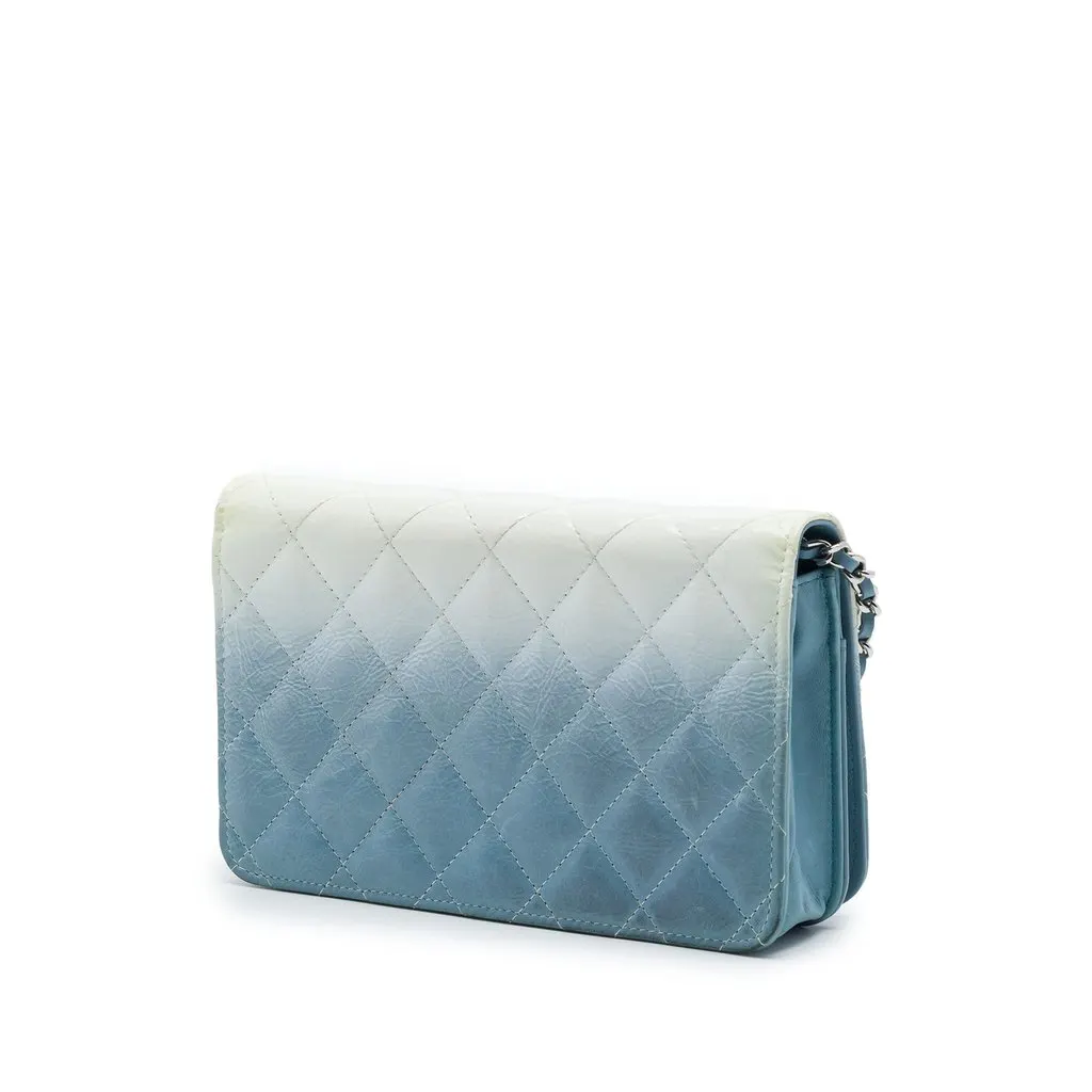 Chanel CC Quilted Ombre Patent and Aged Calfskin Crystal Wallet On Chain Blue Leather Very good - Back View