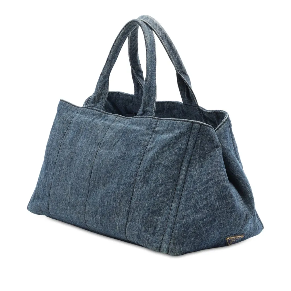 Prada Large Denim Canapa Logo Tote Blue Good - Back View