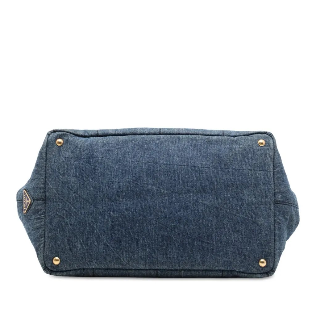 Prada Large Denim Canapa Logo Tote Blue Good - Inside View