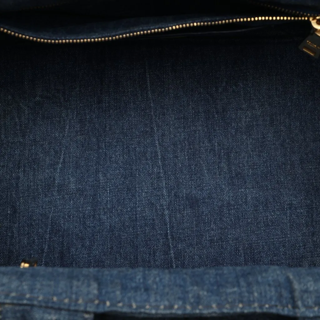 Prada Large Denim Canapa Logo Tote Blue Good - Model View