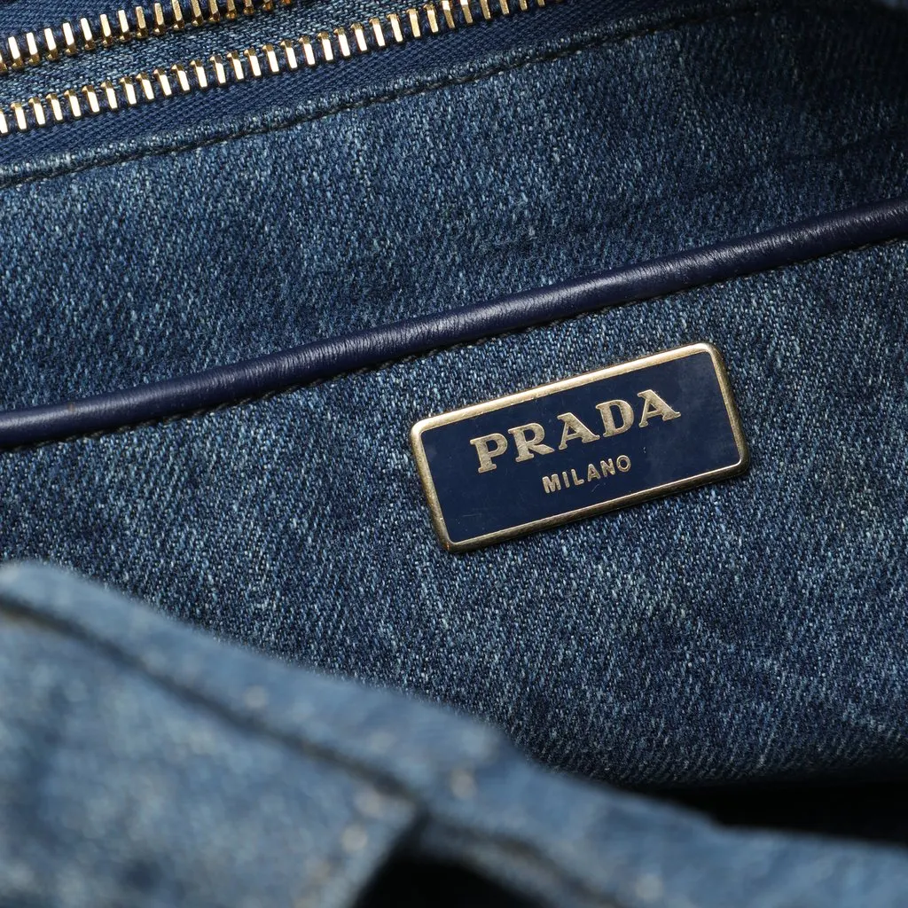 Prada Large Denim Canapa Logo Tote Blue Good - Box View