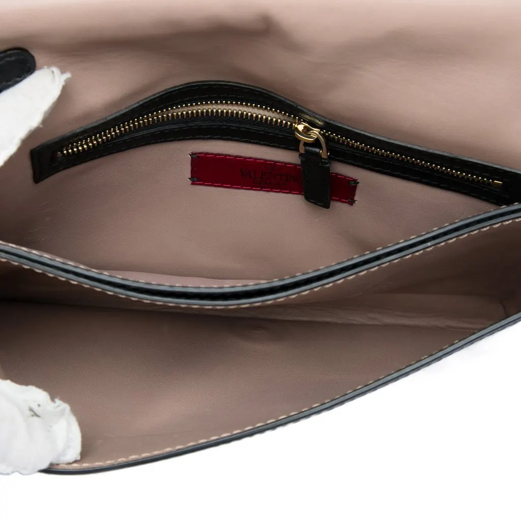 Valentino Leather Rockstud Flap Clutch Black Leather Very good - Model View