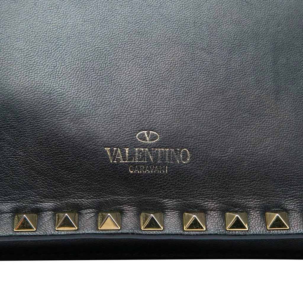 Valentino Leather Rockstud Flap Clutch Black Leather Very good - Box View