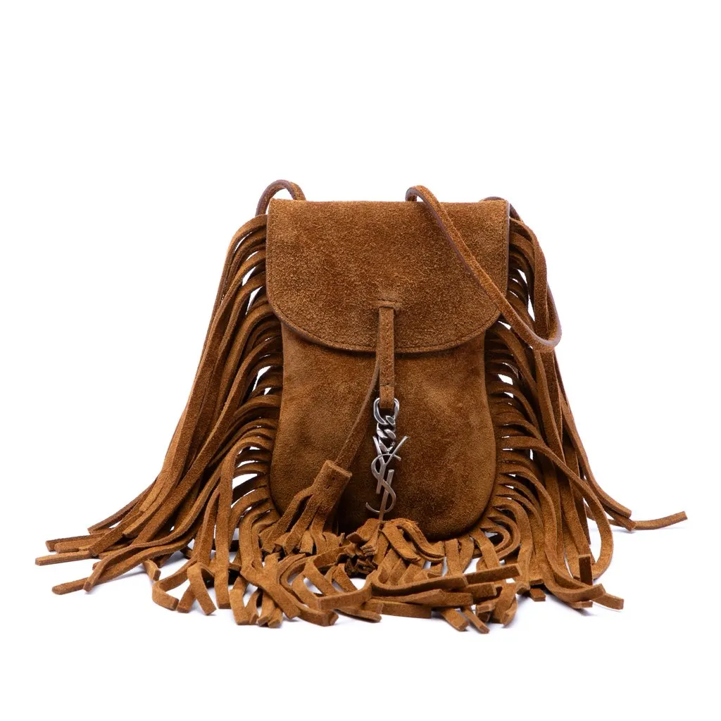 Saint Laurent Toy Suede Anita Fringed Crossbody Brown Leather Very good - Front View