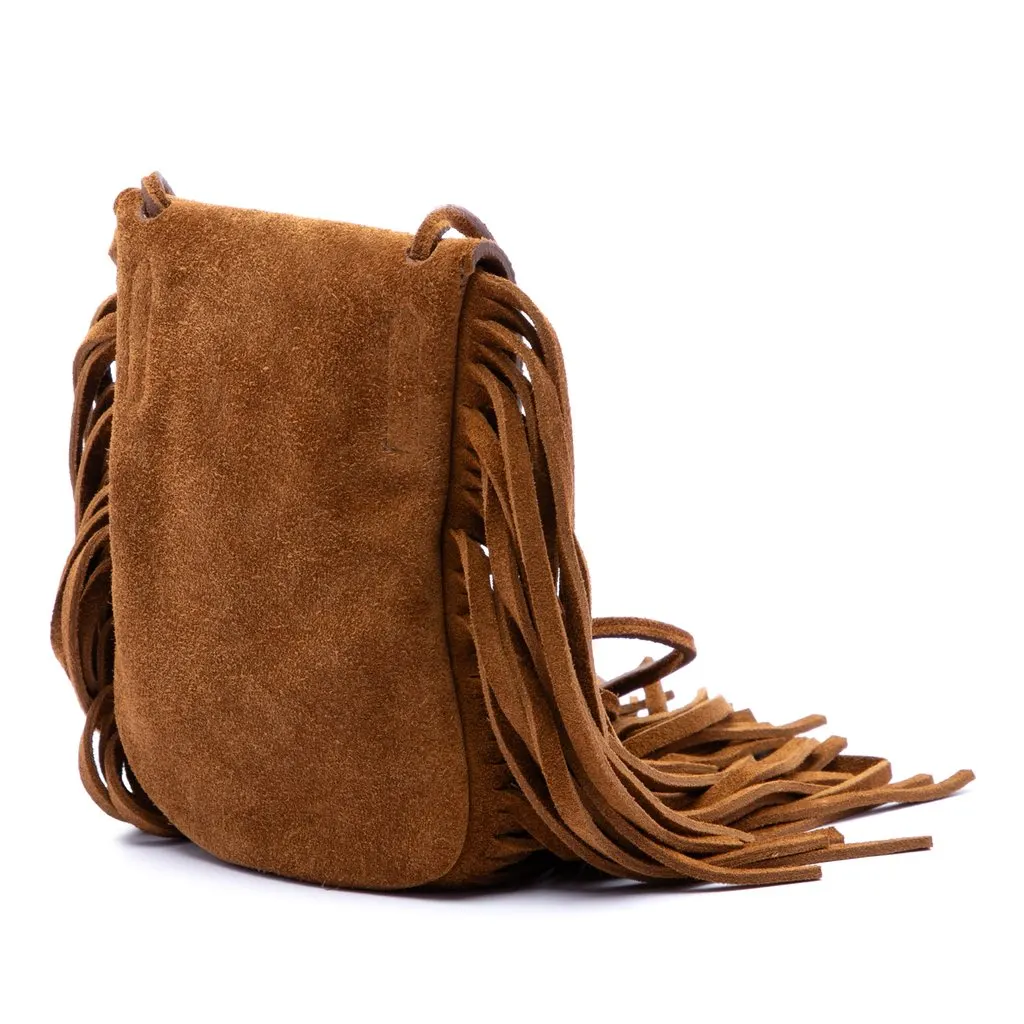 Saint Laurent Toy Suede Anita Fringed Crossbody Brown Leather Very good - Back View