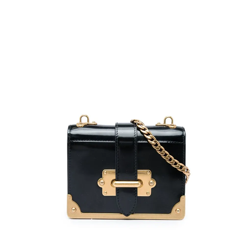 Prada Micro Spazzolato Cahier Crossbody Black Leather Very good - Front View