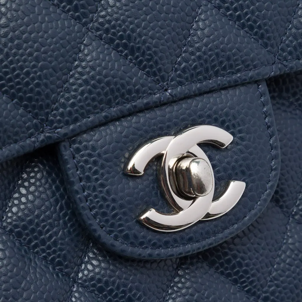 Chanel Medium Classic Caviar Double Flap Blue Leather Very good - Box View