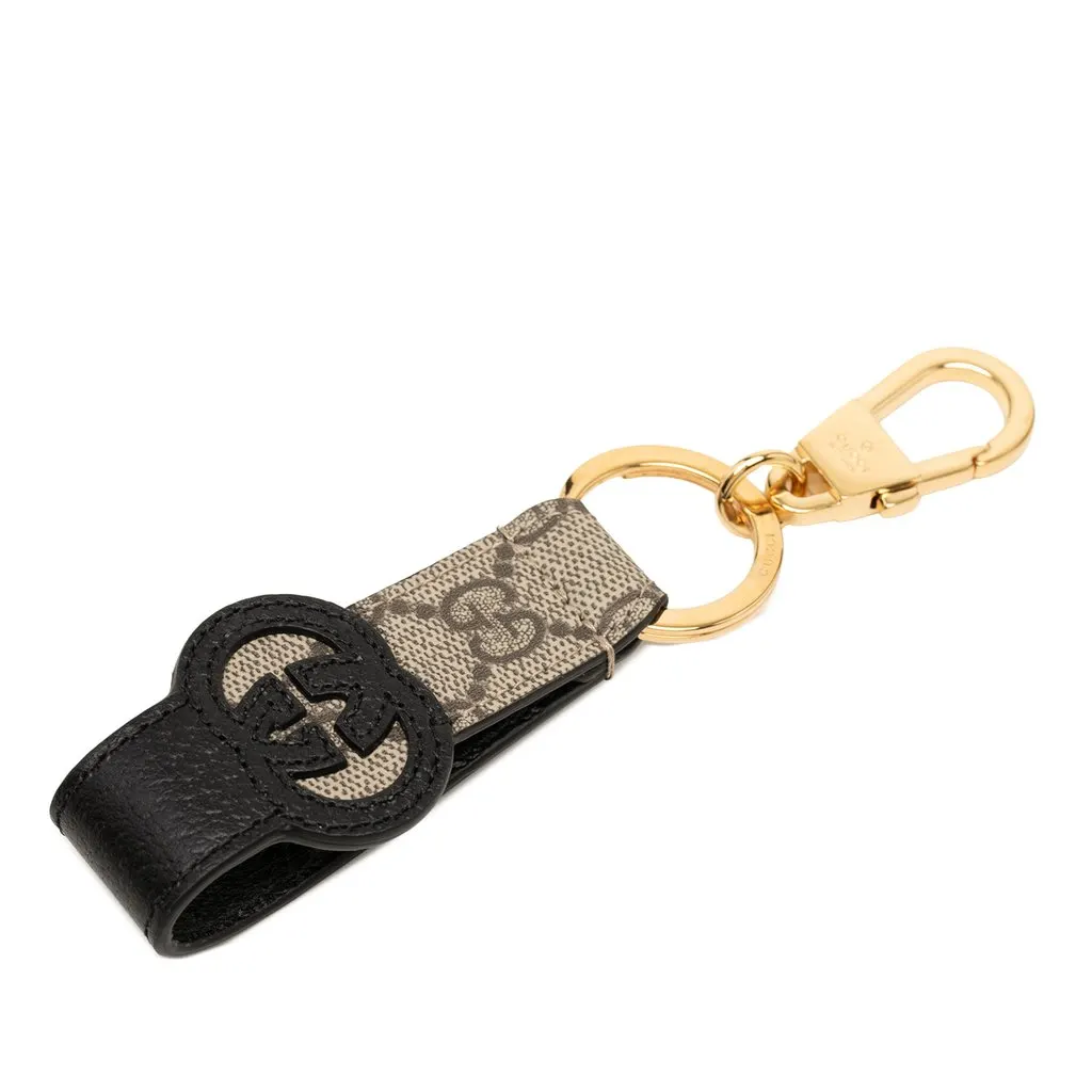 Gucci GG Supreme and Calfskin Interlocking G Bag Charm and Key Ring Beige Very good - Front View