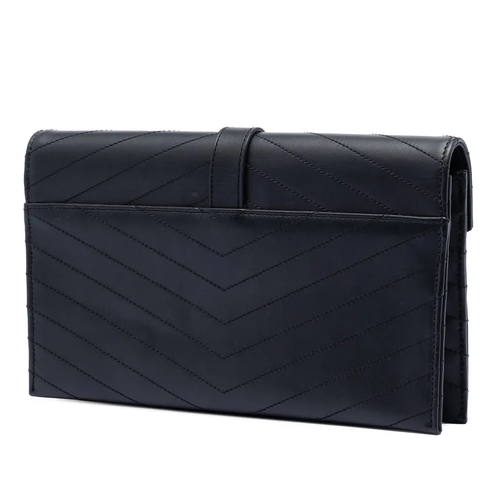 Saint Laurent Lambskin Chevron Monogram Clutch Black Leather Very good - Back View