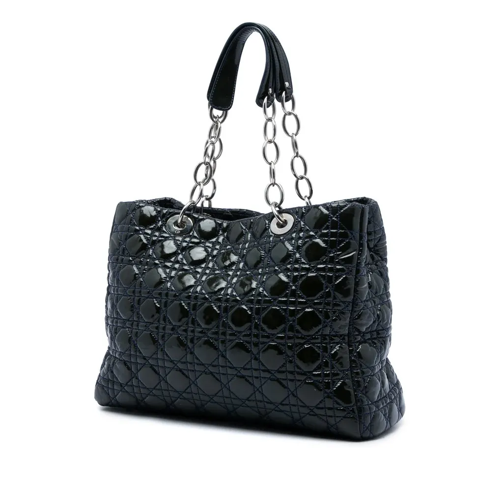 Dior Large Patent Cannage Lady Dior Soft Shopping Tote Blue Leather Very good - Back View