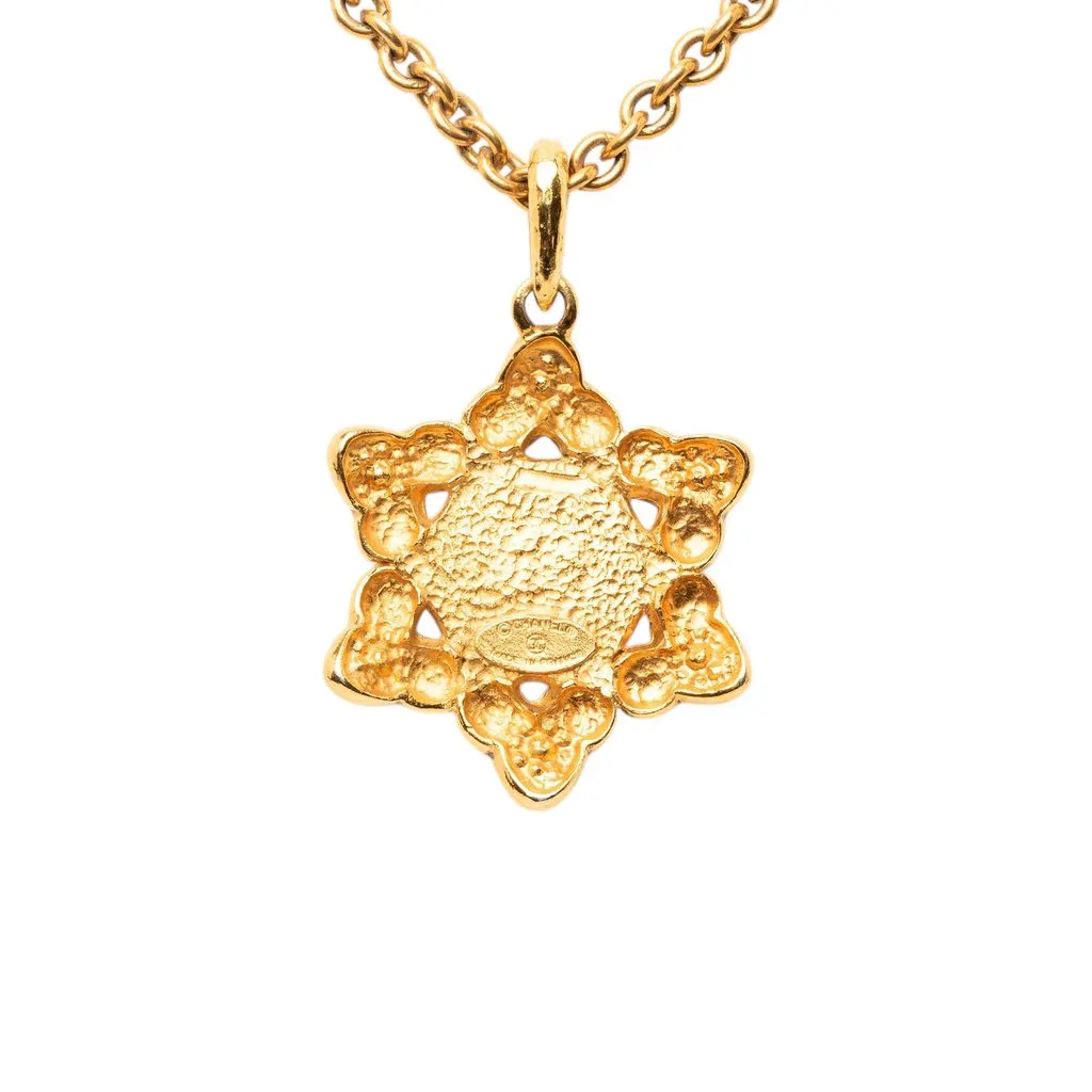 Chanel Gold Plated Faux Pearl 6 Point Star Pendant Necklace Gold Metal Very good - Inside View