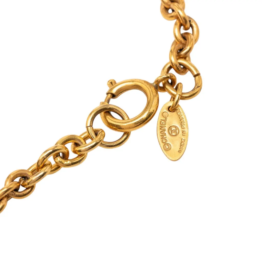 Chanel Gold Plated Faux Pearl 6 Point Star Pendant Necklace Gold Metal Very good - Box View