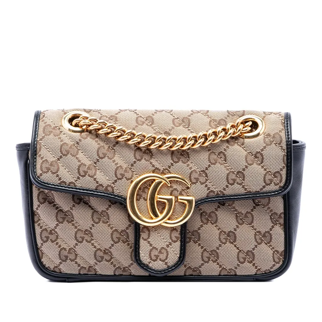 Gucci Small GG Marmont Matelasse Diagonal GG Canvas and Leather Shoulder Bag Beige Very good - Front View