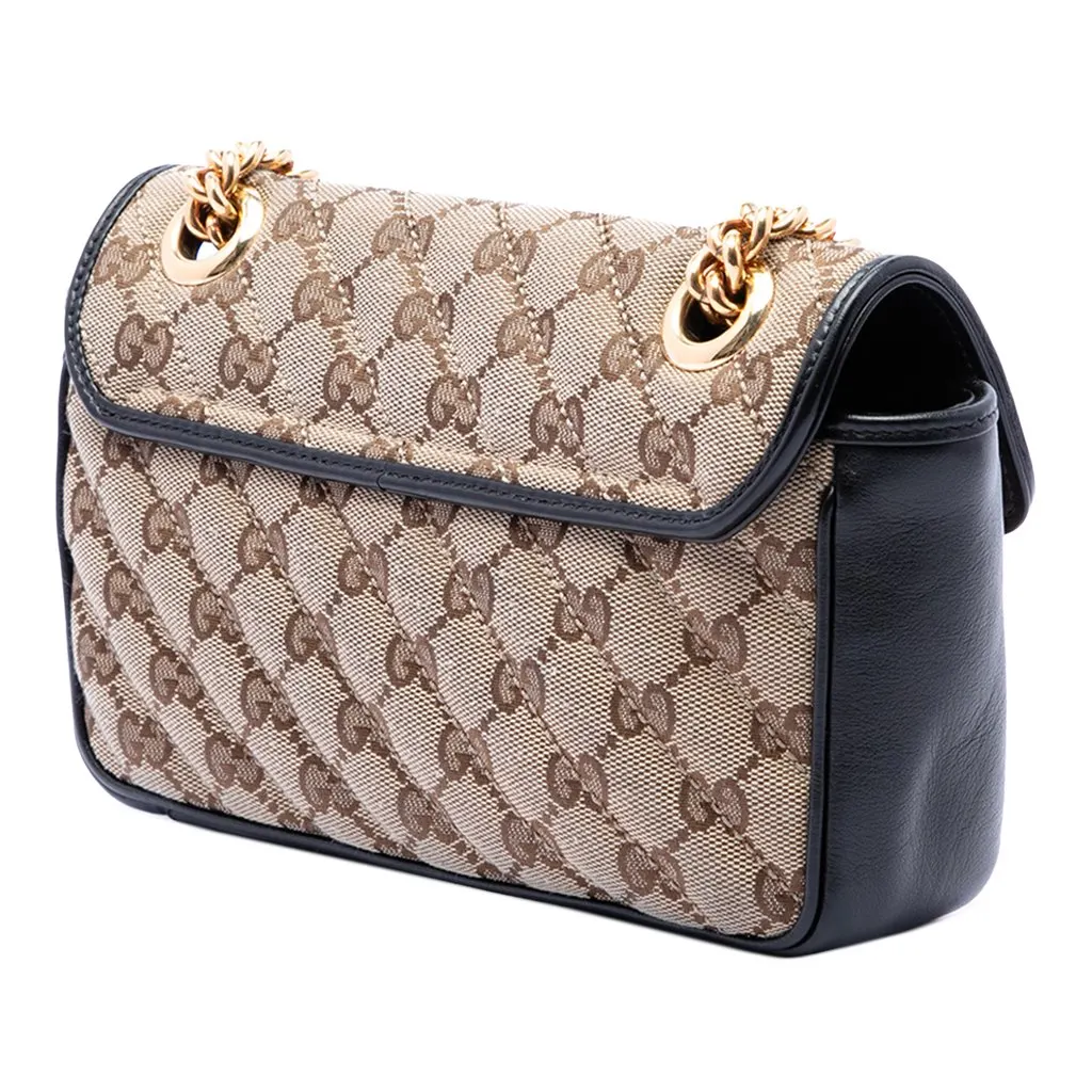Gucci Small GG Marmont Matelasse Diagonal GG Canvas and Leather Shoulder Bag Beige Very good - Back View