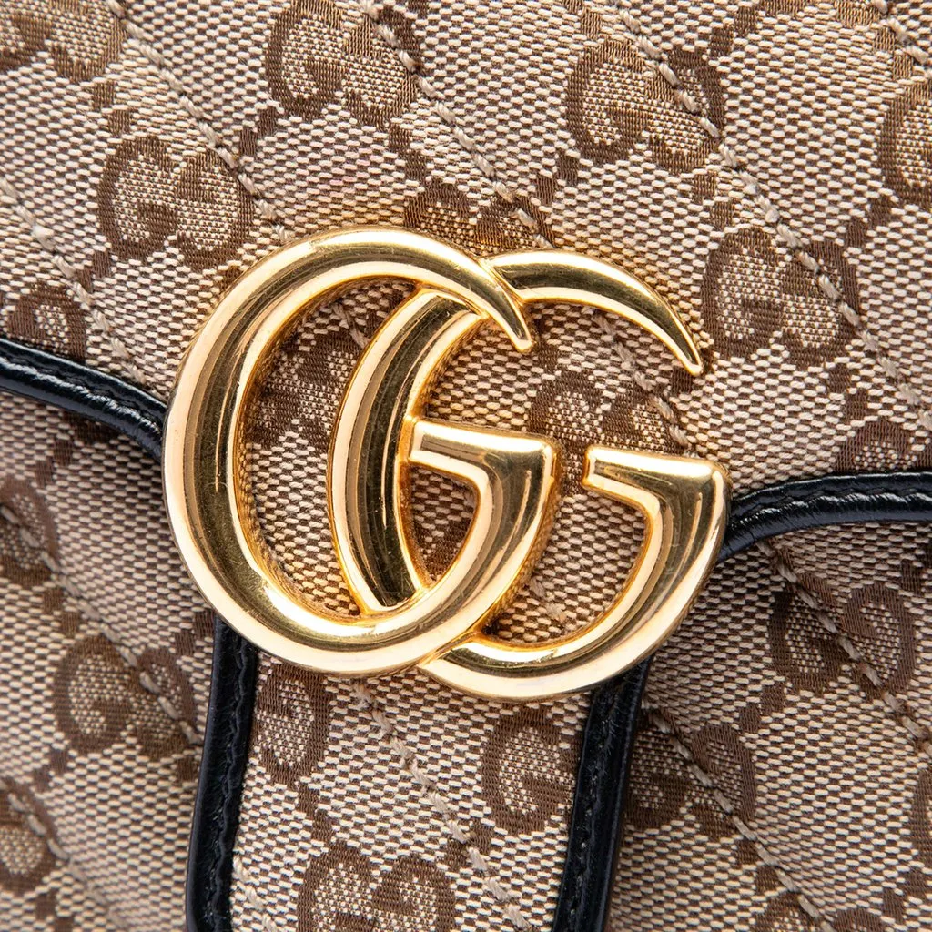 Gucci Small GG Marmont Matelasse Diagonal GG Canvas and Leather Shoulder Bag Beige Very good - Box View