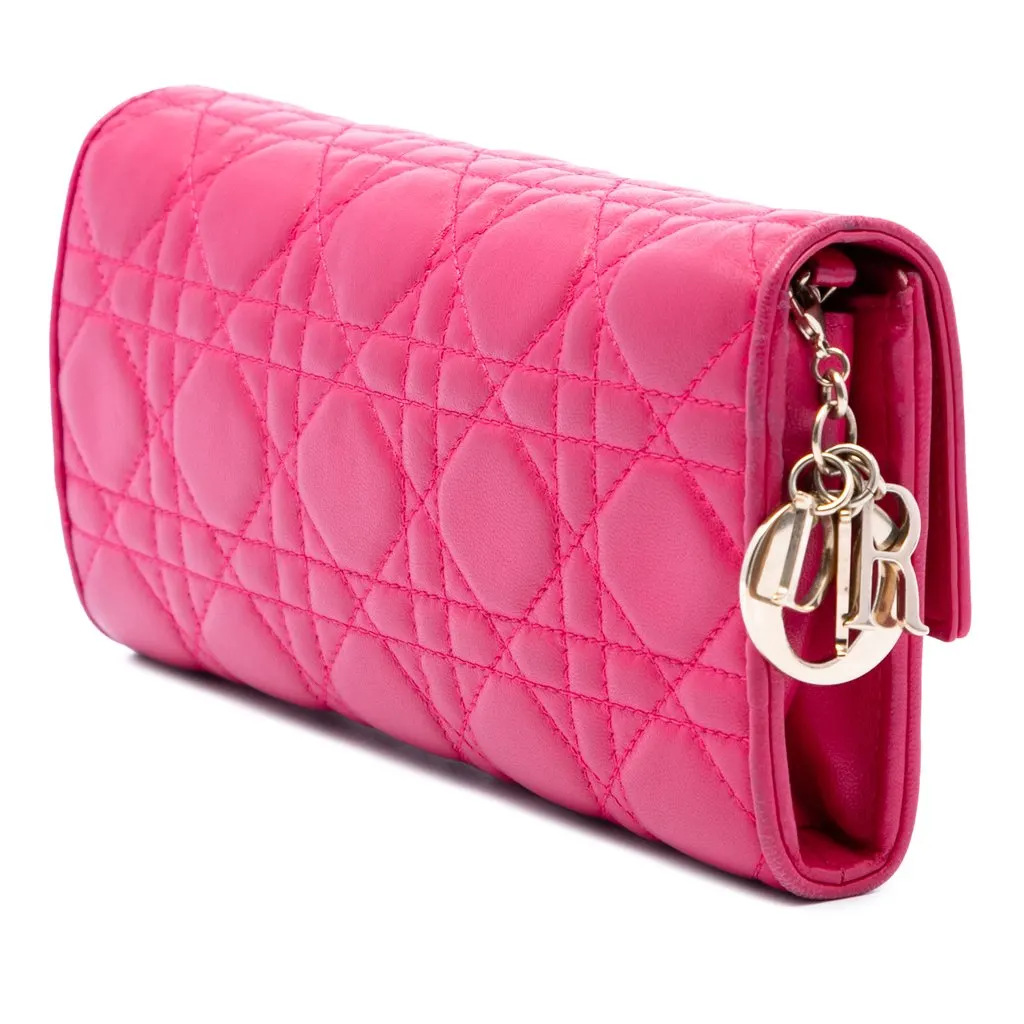 Dior Lambskin Cannage Lady Dior Wallet On Chain Pink Leather Very good - Back View