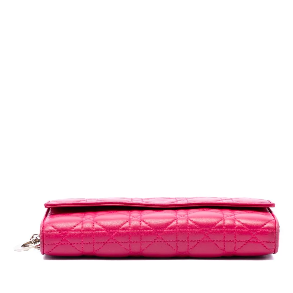Dior Lambskin Cannage Lady Dior Wallet On Chain Pink Leather Very good - Inside View