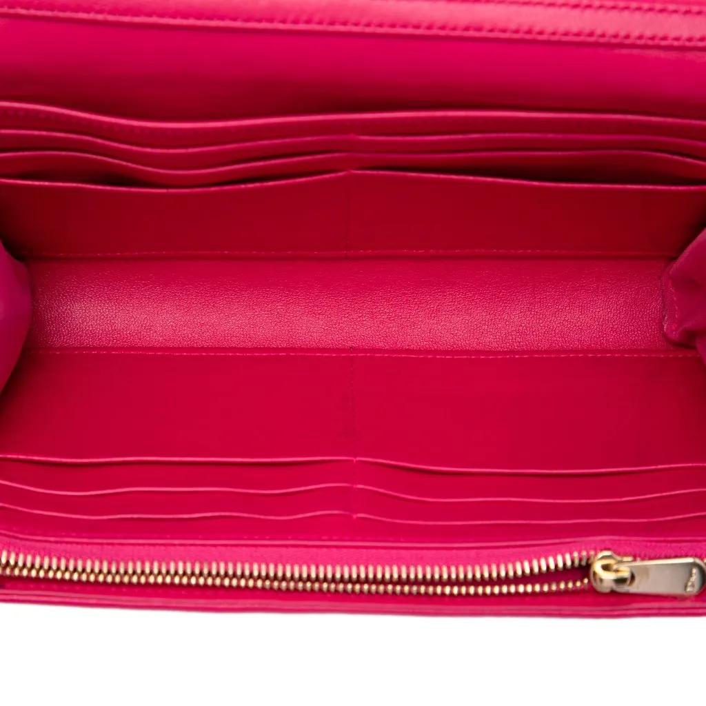 Dior Lambskin Cannage Lady Dior Wallet On Chain Pink Leather Very good - Model View
