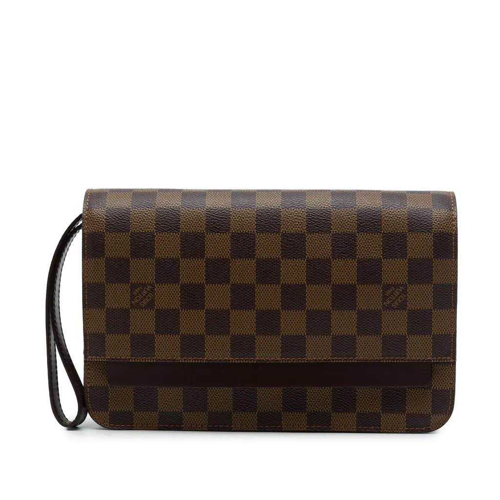 Louis Vuitton Damier Ebene Saint Louis Pochette Brown Canvas Good - Front View