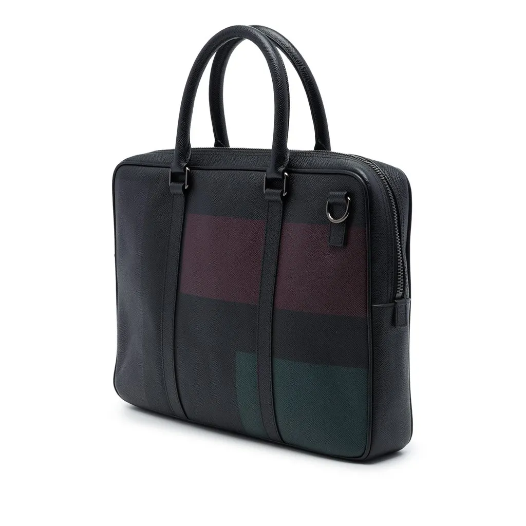 Burberry Grained Calfskin Colorblock Newburg Business Bag Black Leather Good - Back View
