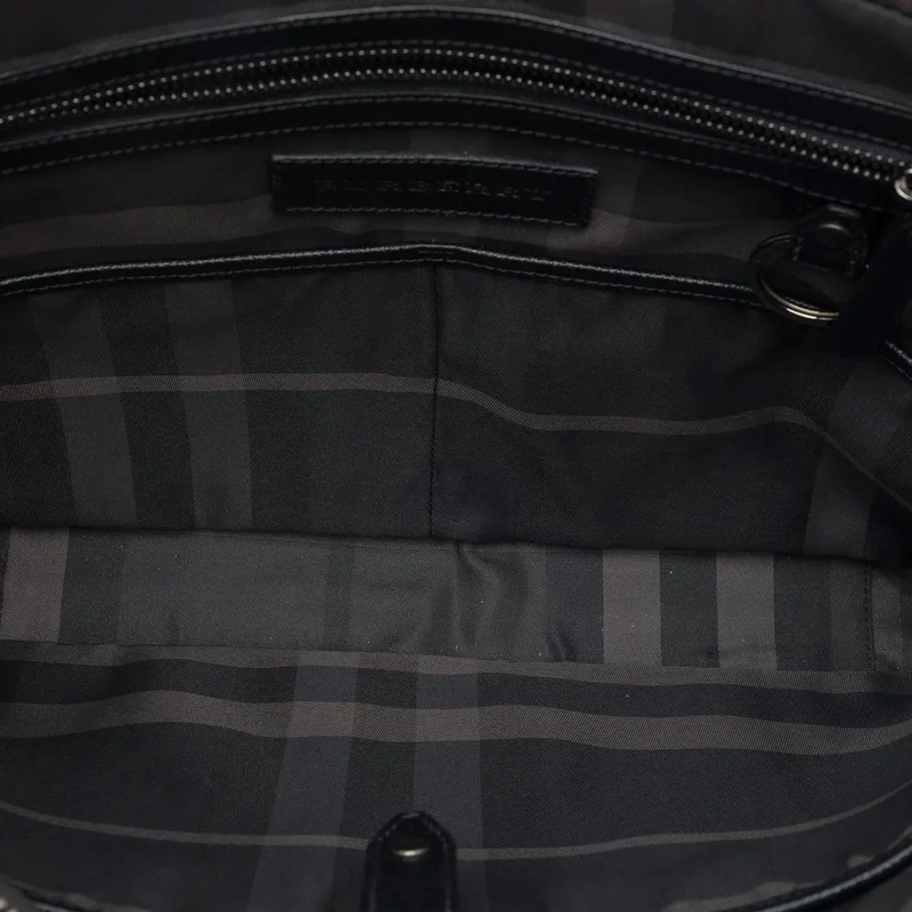 Burberry Grained Calfskin Colorblock Newburg Business Bag Black Leather Good - Model View