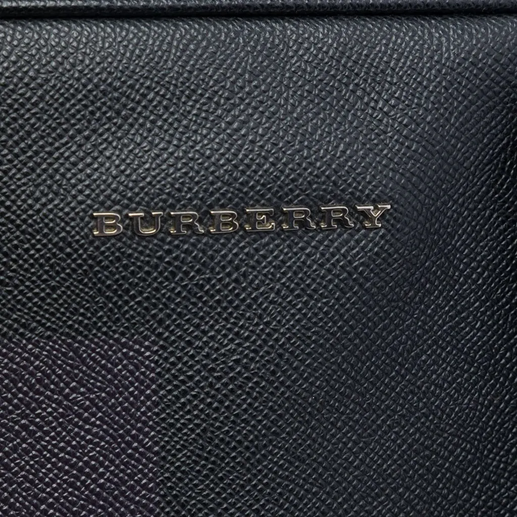 Burberry Grained Calfskin Colorblock Newburg Business Bag Black Leather Good - Box View