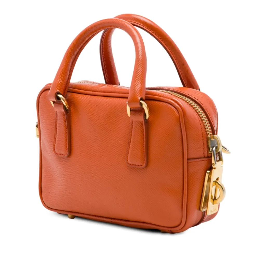 Prada Mini Saffiano Lux Bauletto Bag Orange Leather Good - Back View