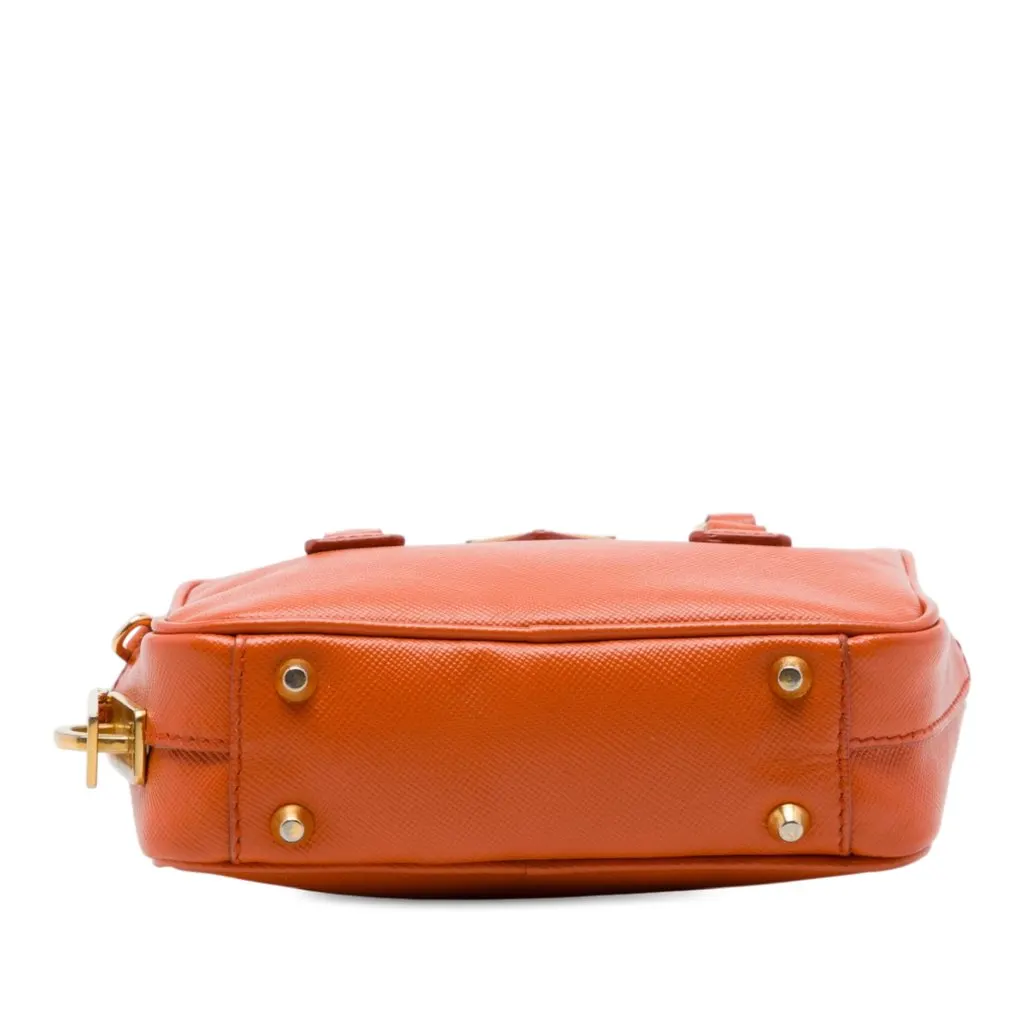 Prada Mini Saffiano Lux Bauletto Bag Orange Leather Good - Inside View
