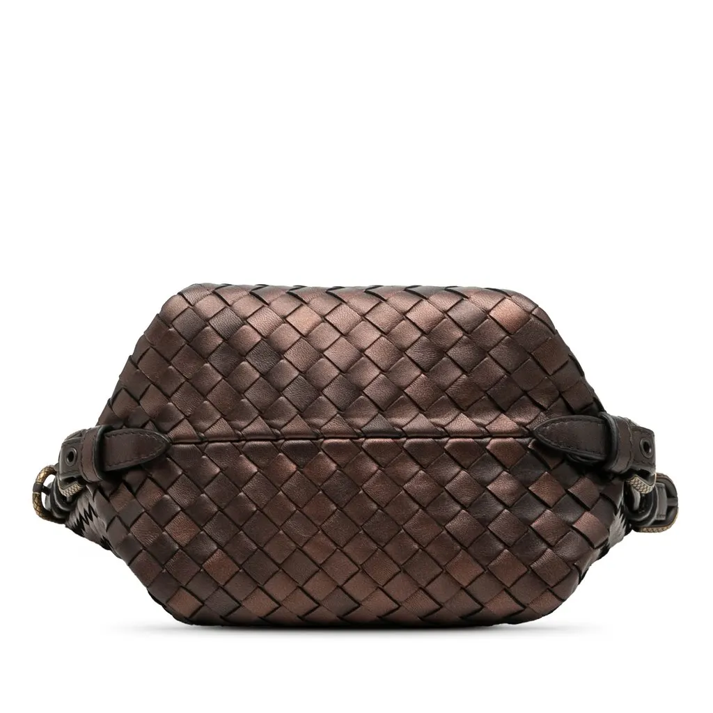 Bottega Veneta Metallic Nappa Intrecciato Belted Loop Handbag Brown Leather Very good - Inside View