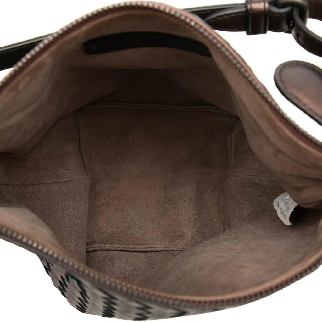 Bottega Veneta Metallic Nappa Intrecciato Belted Loop Handbag Brown Leather Very good - Model View