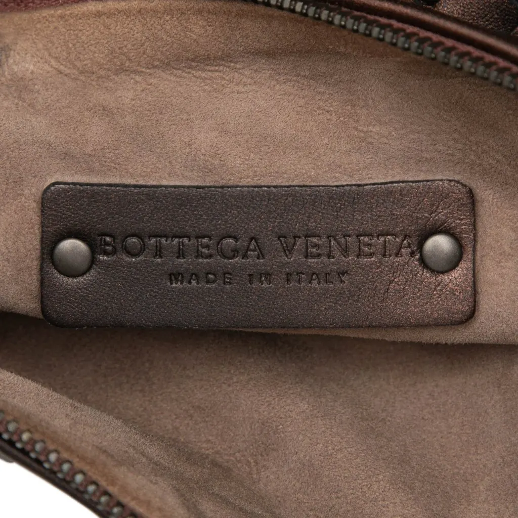 Bottega Veneta Metallic Nappa Intrecciato Belted Loop Handbag Brown Leather Very good - Box View