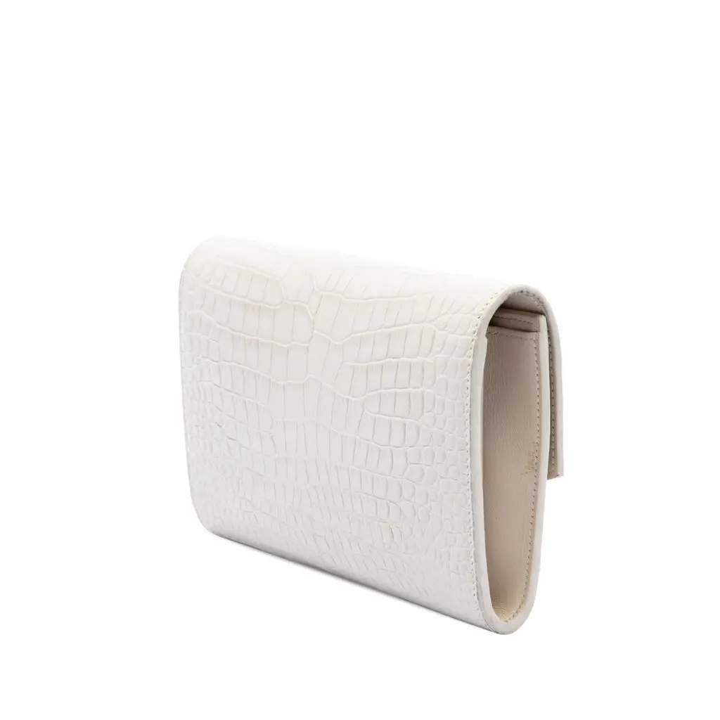 Saint Laurent Croc Embossed Leather Uptown Chain Wallet White Leather Very good - Back View