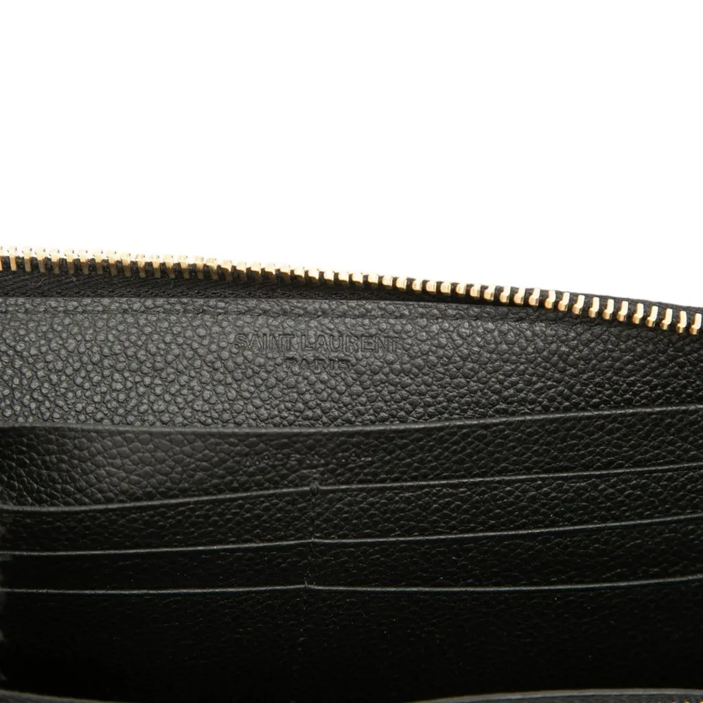 Saint Laurent Leather Zip Around Long Wallet Black Leather Very good - Box View