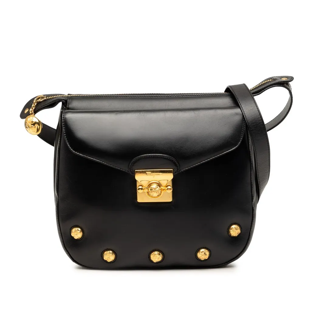 Salvatore Ferragamo Studded Leather Crossbody Black Leather Very good - Front View