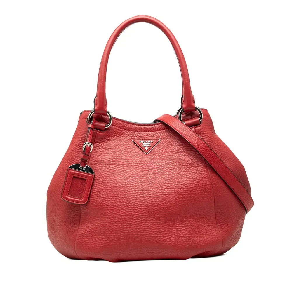 Prada Vitello Daino Open Convertible Tote Red Leather Very good - Front View